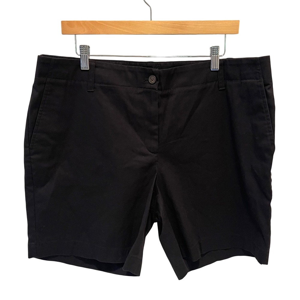 Talbots Chino Shorts Women 14 Black Preppy Classic‎ Stretch Mid Rise Twill 7in
